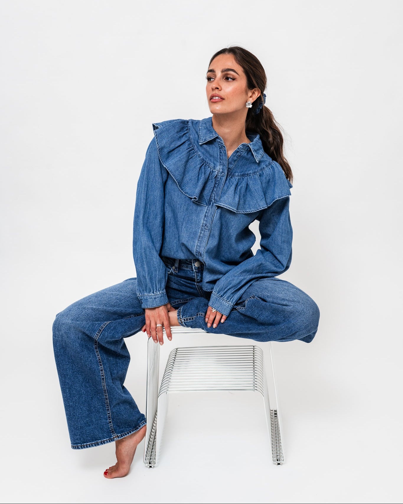 PCBIRKE Denim Shirt - Medium Blue Denim